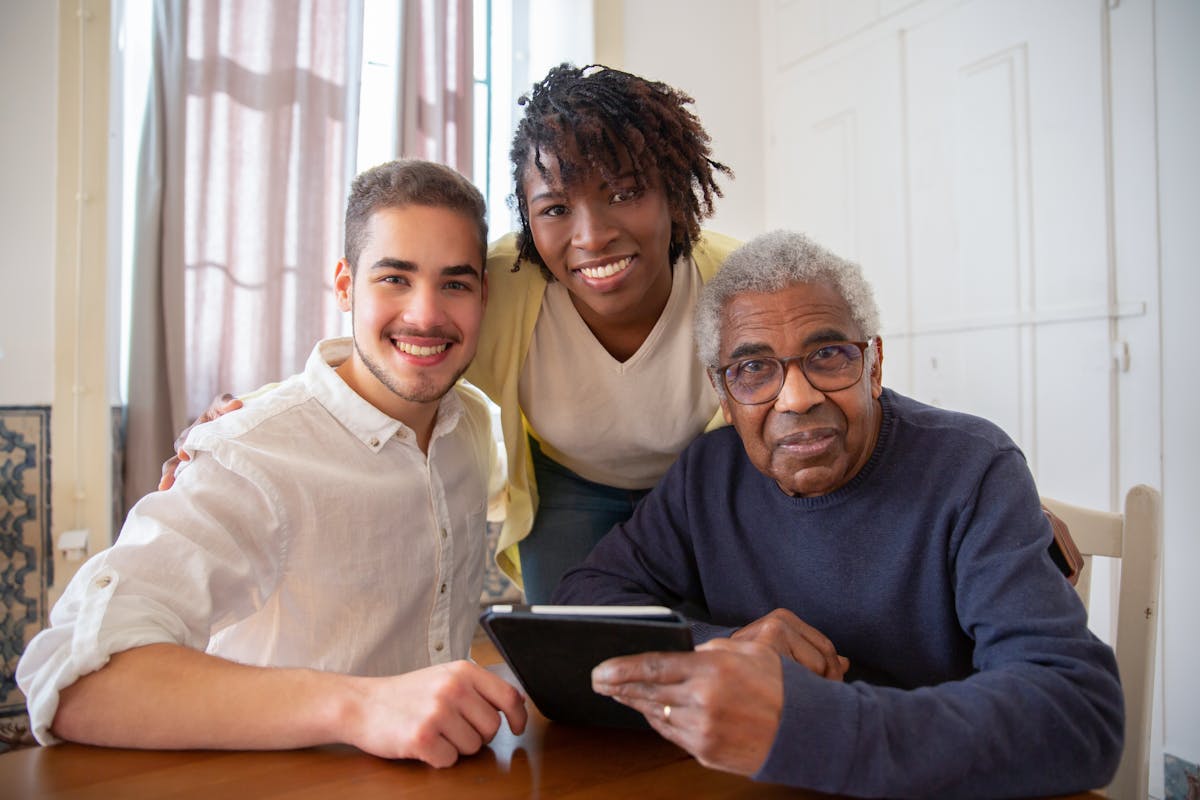 Family together with elderly loved one